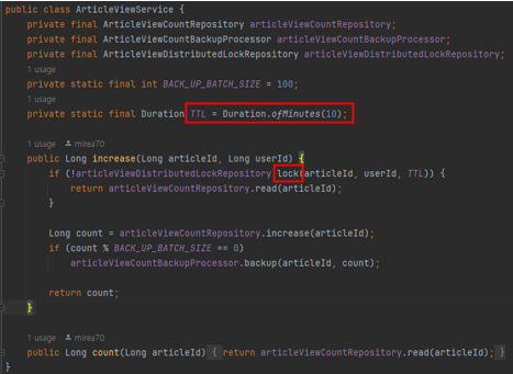 ArticleViewCountService.increase — TTL 10분으로 Lock 획득 후에만 조회수 증가